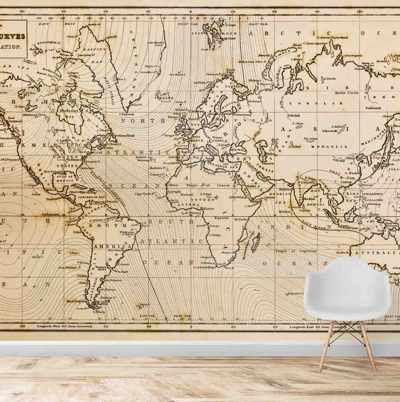 Vintage Look World Map for Walls, Rooms & Offices World Map, Customised