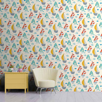 Nautical Wallpaper with Colorful Sailing Boats, Repeat Pattern, Customised