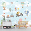 Fototapete „Fliegender Giraffen-Fahrradzug“ für das Kinderzimmer, individuell gestaltet