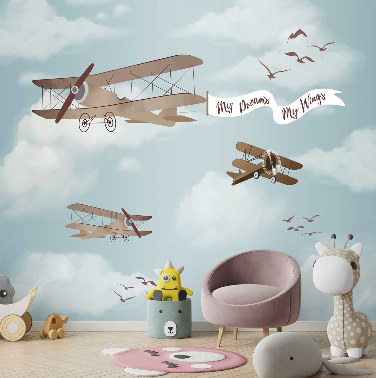 Personalised Gliders & Planed Themed Wallpaper for Kids Room, Customised