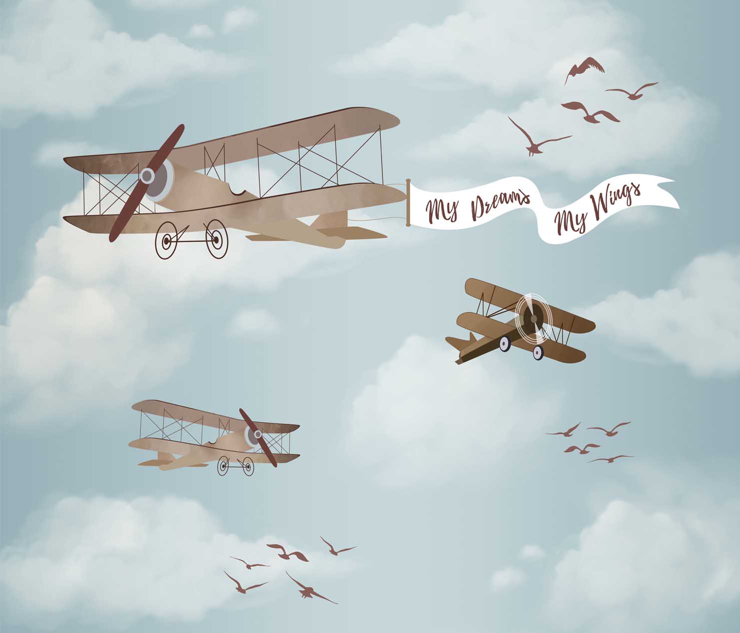 Personalised Gliders & Planed Themed Wallpaper for Kids Room
