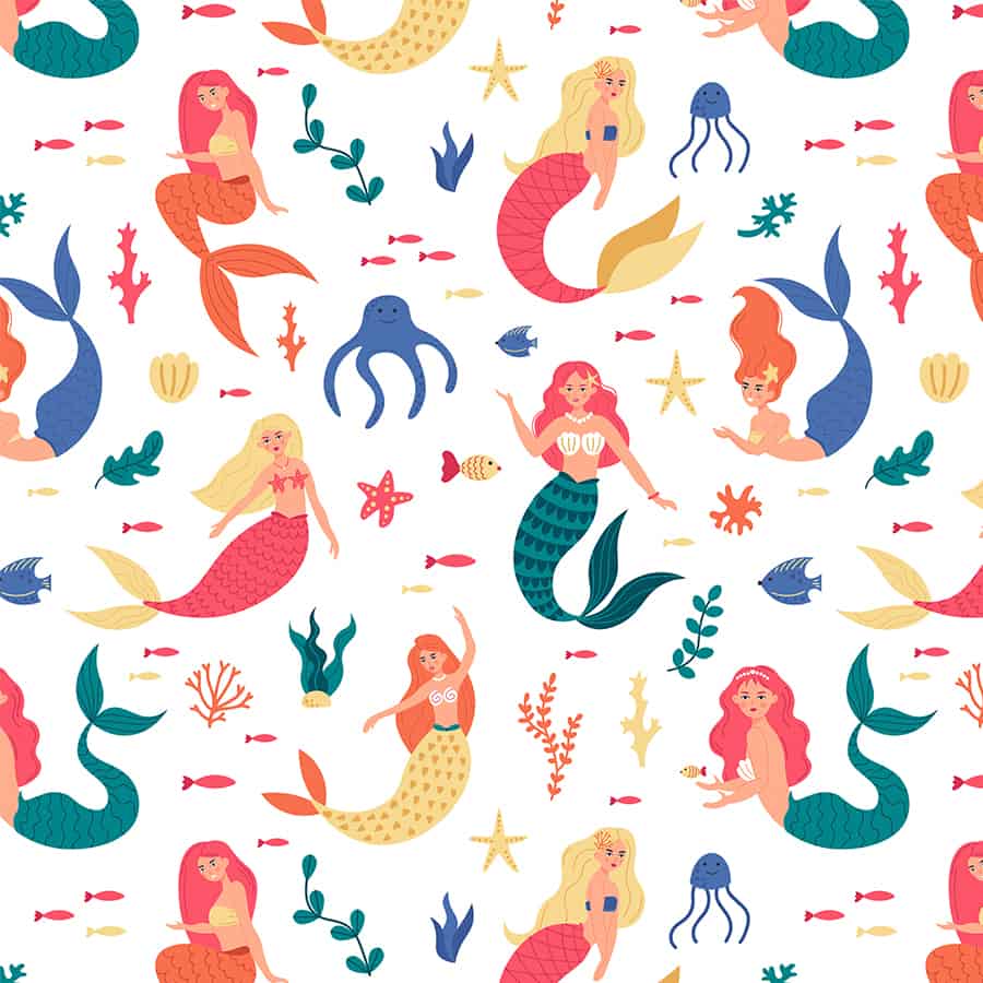 Mermaids Repeat Pattern Wall Design, Girls Room, Personalised