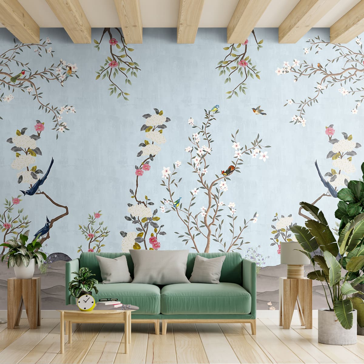 Beautiful Blue Chinoiserie Room Wallpaper, Customised