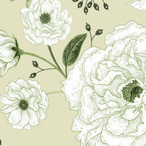 White & Green Vintage Floral Wallpaper