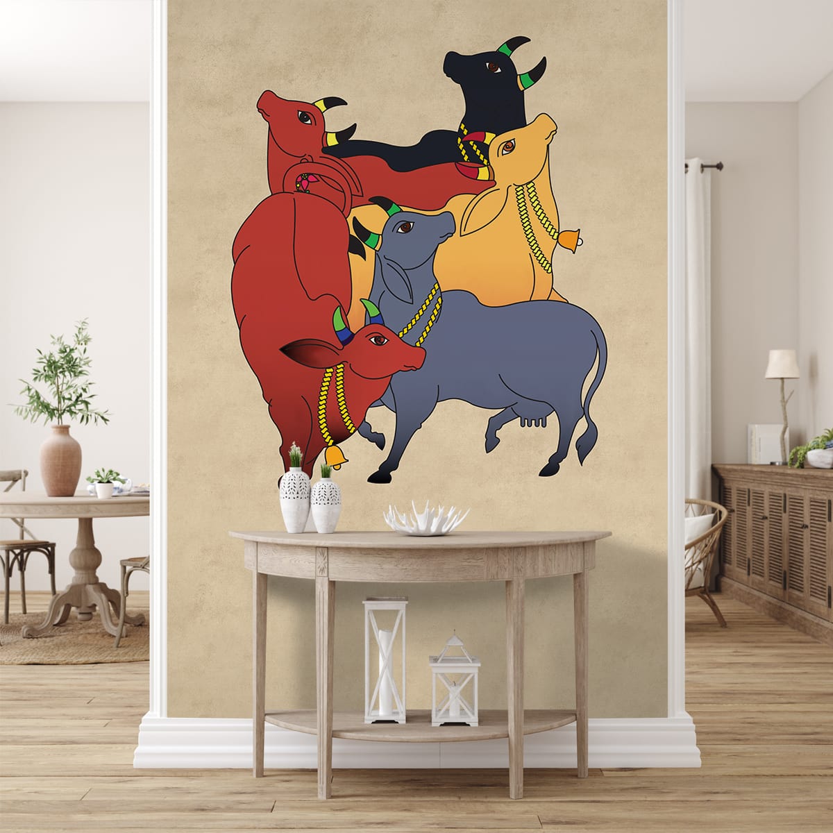Colourful Cows Pichwai Wallpaper for Rooms