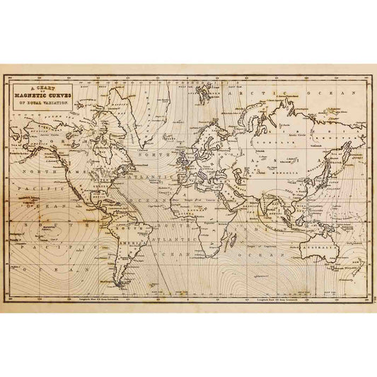 Vintage Look World Map for Walls, Rooms & Offices World Map