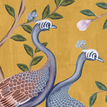 Morni, Peacock and Flowers Chinoiserie Design, Yellow