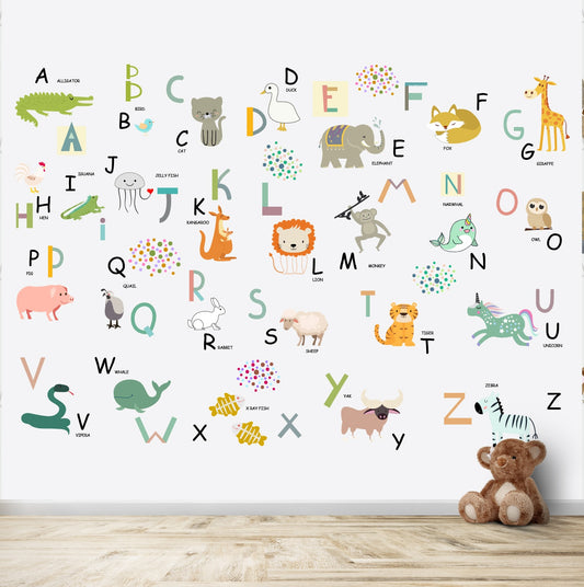 Wallpaper for New Born Kid, Alphabets and Animals Design Wallpaper, Customised