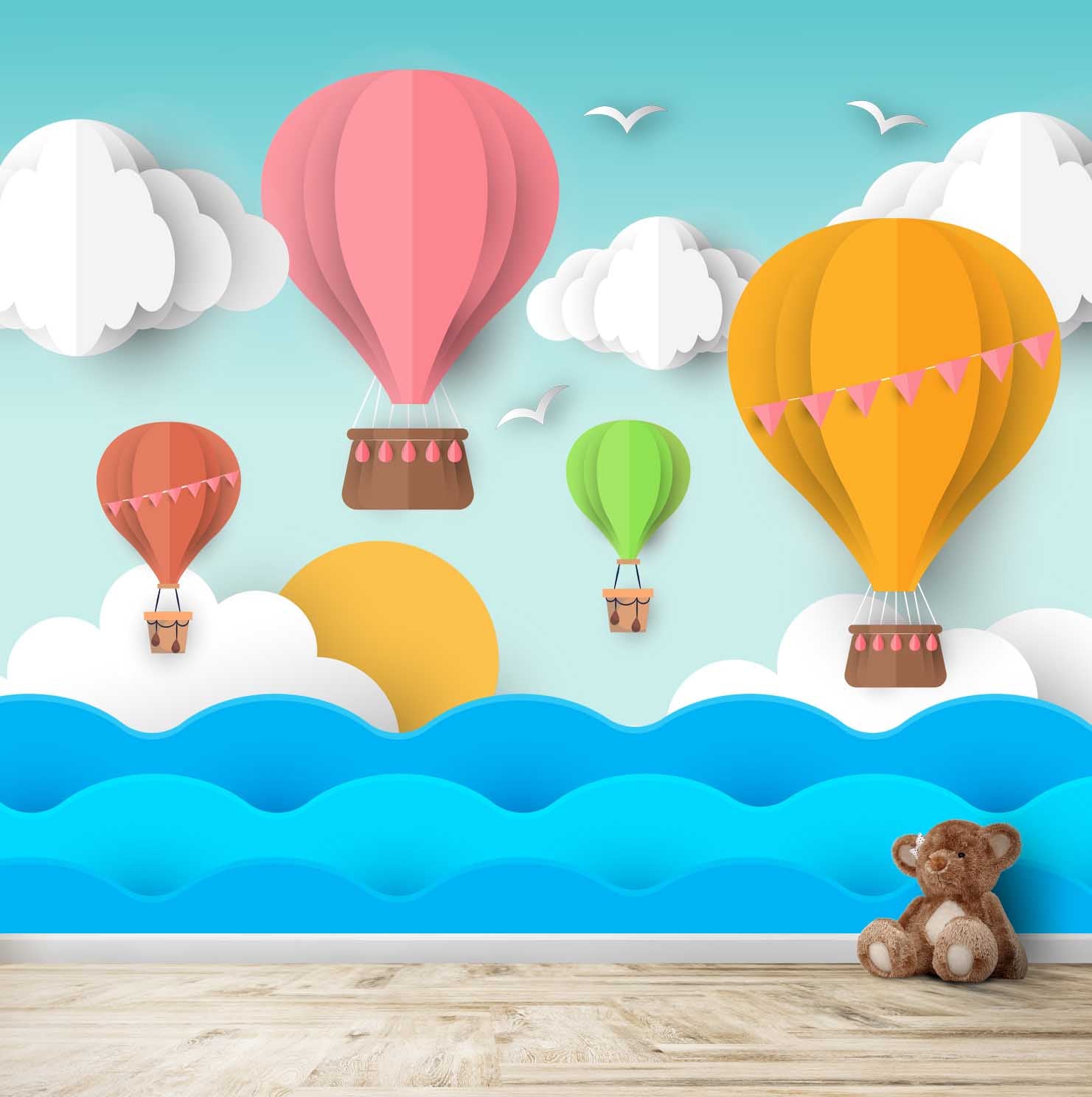 3D Kids Room Wallpaper, Hot Air Balloon Theme , Customised