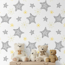 Stars and Sun Kids Room Wallpaper, Customised