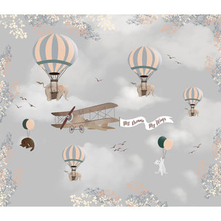 Elephants and Plane Theme Wallpaper for Kids Room