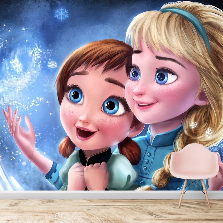 Elsa and Anna from Frozen, wallpaper for kids room