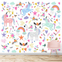 Unicorn Themed Wall Mural for Kids Room, Pastel Shades, Customised