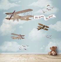 Personalised Gliders & Planed Themed Wallpaper for Kids Room