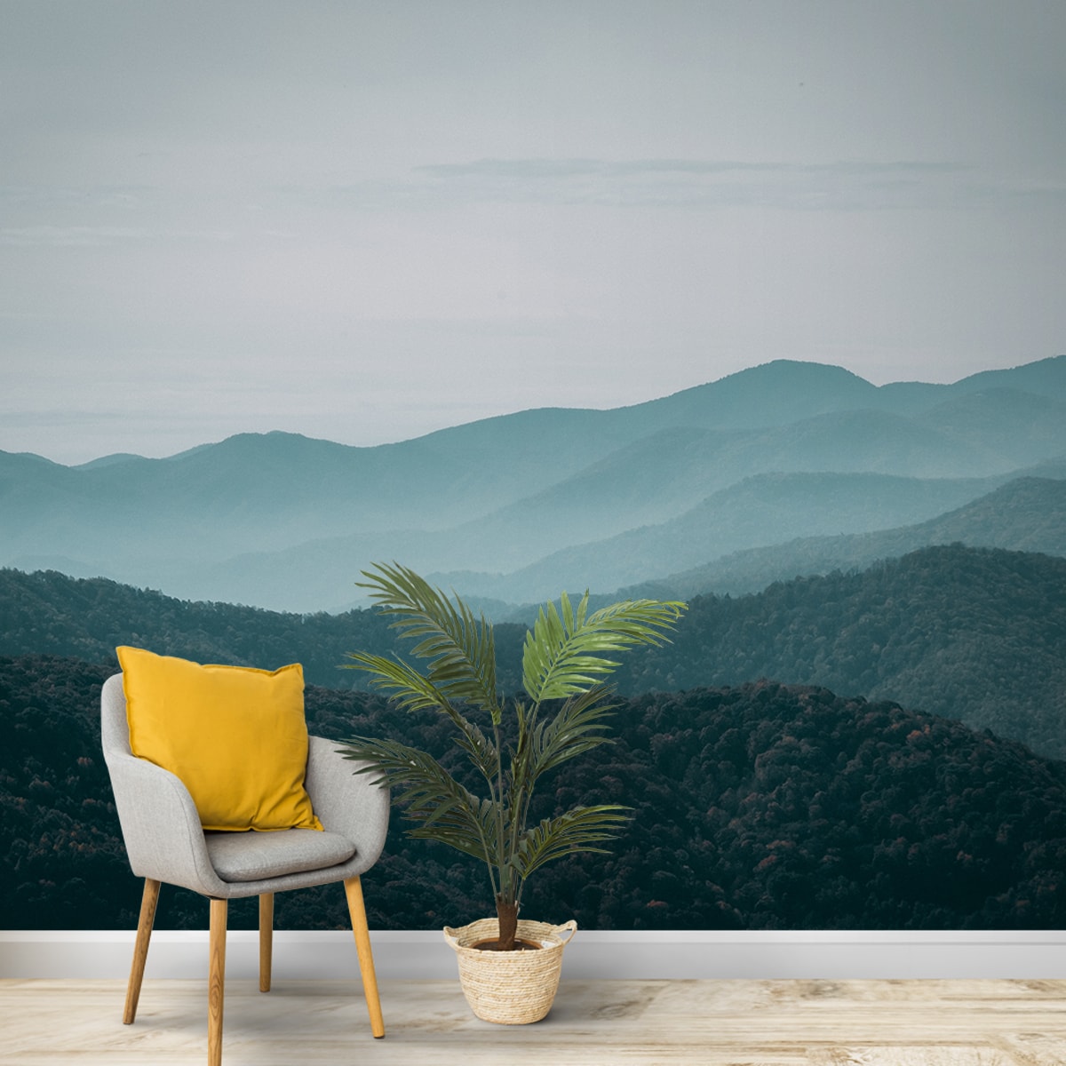 Misty Mountains Serene Wallpaper, Customised, Bedrooms Design