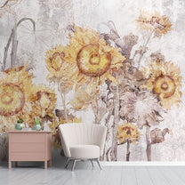 Sunflower Abstract Painting Look Wall Mural, Customised