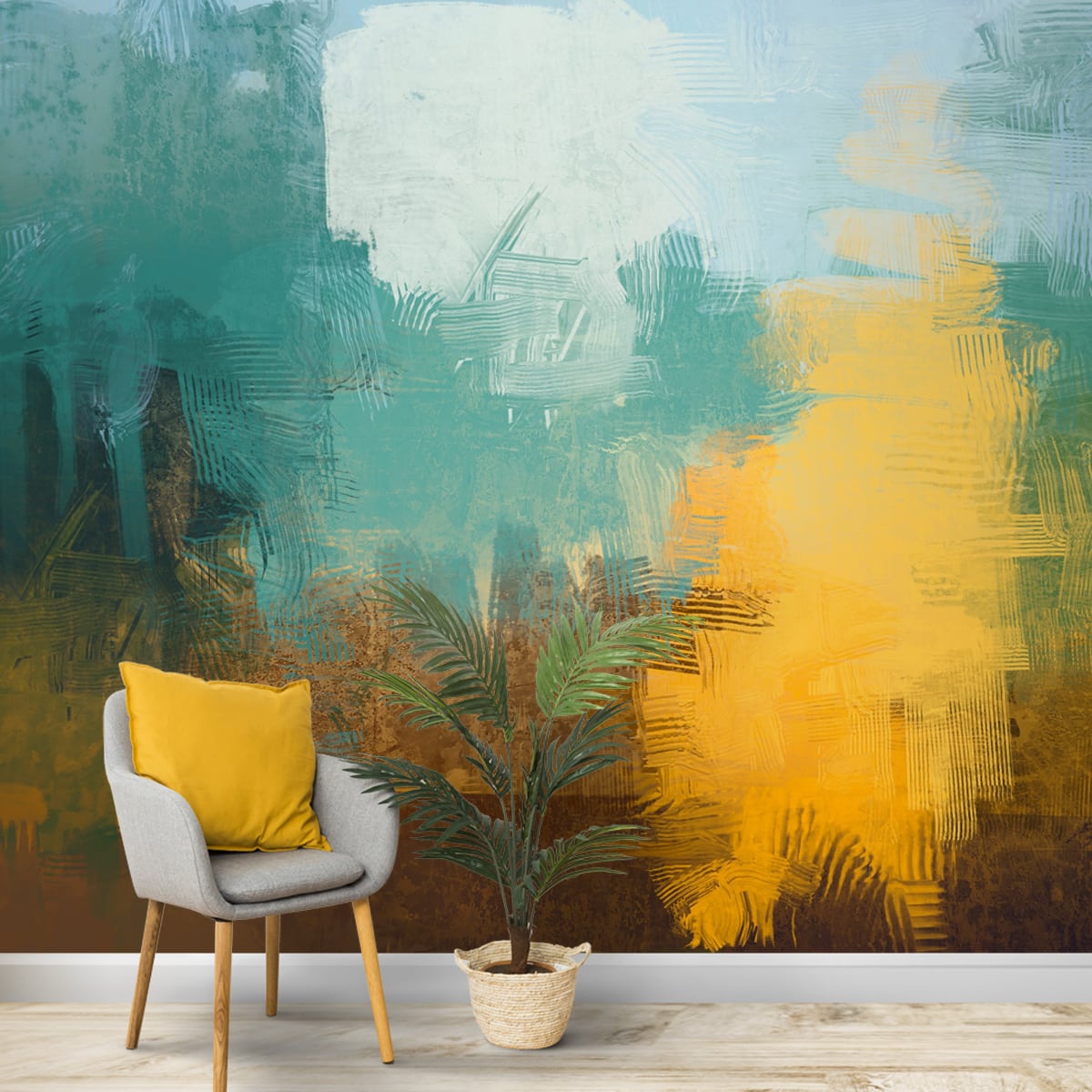 Yellow and Green Abstract Look Wallpaper for Walls, Customised