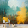 Papier peint d’aspect abstrait jaune et vert pour murs, personnalisé