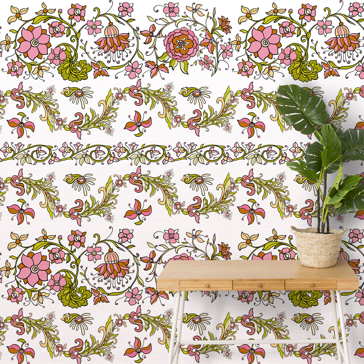 Pink Floral Repeat Pattern for Designs for Walls, Customised