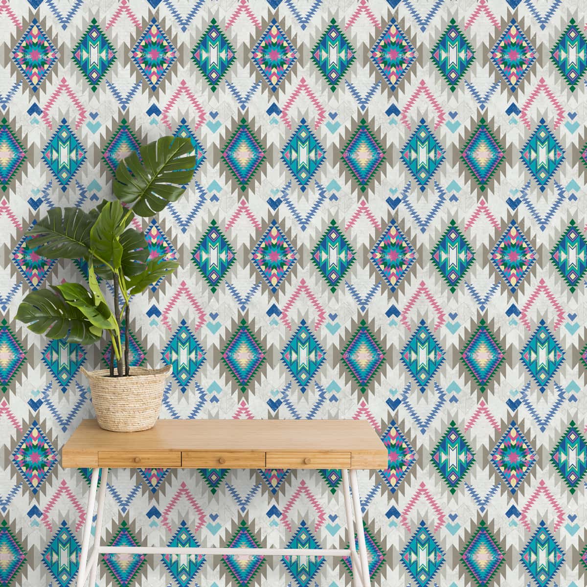 Greenish Blue Ikat Wallpaper, Premium Indian Design