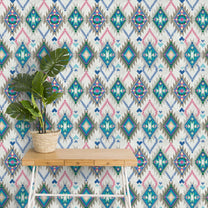 Greenish Blue Ikat Wallpaper, Premium Indian Design