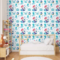 Little Mermaid, Blue Octopus, Fish Wallpaper, Customise