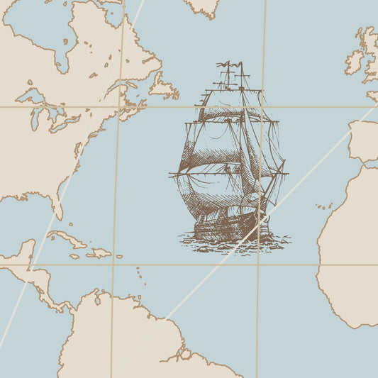 Vintage Style Nautical World Map, Blue Wallpaper