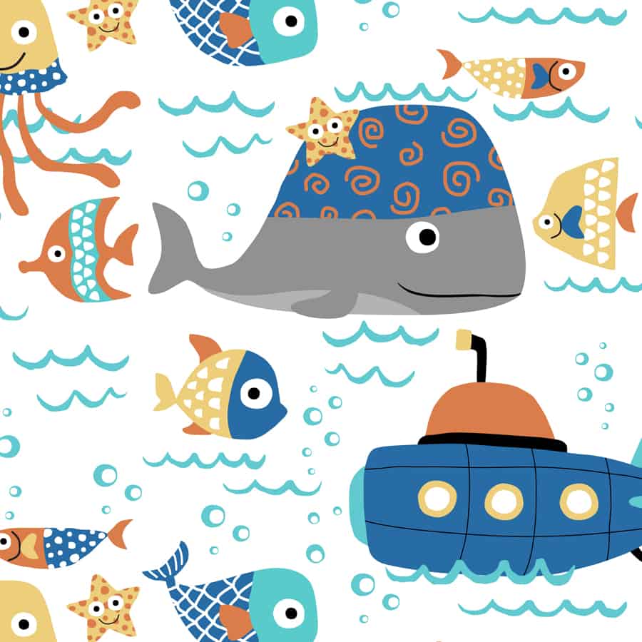 Cute Underwater Theme Wallpaper with Whale and Ships