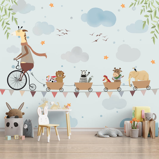Giraffe Cycling on a Rope, Animal Theme for Kids Room, Customised