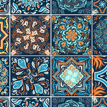 Morroccon Blue Ceramic Tiles Inspired Wall Paper for Rooms