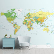 Detailed Political World Map Wallpaper for Walls