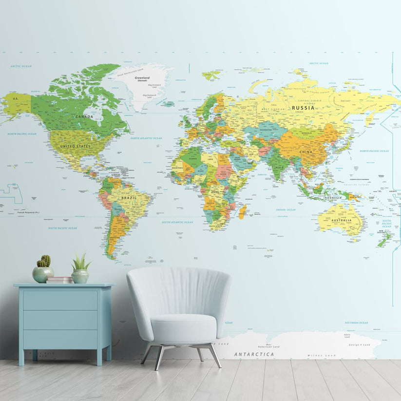 Detailed Political World Map Wallpaper for Walls | Life n Colors