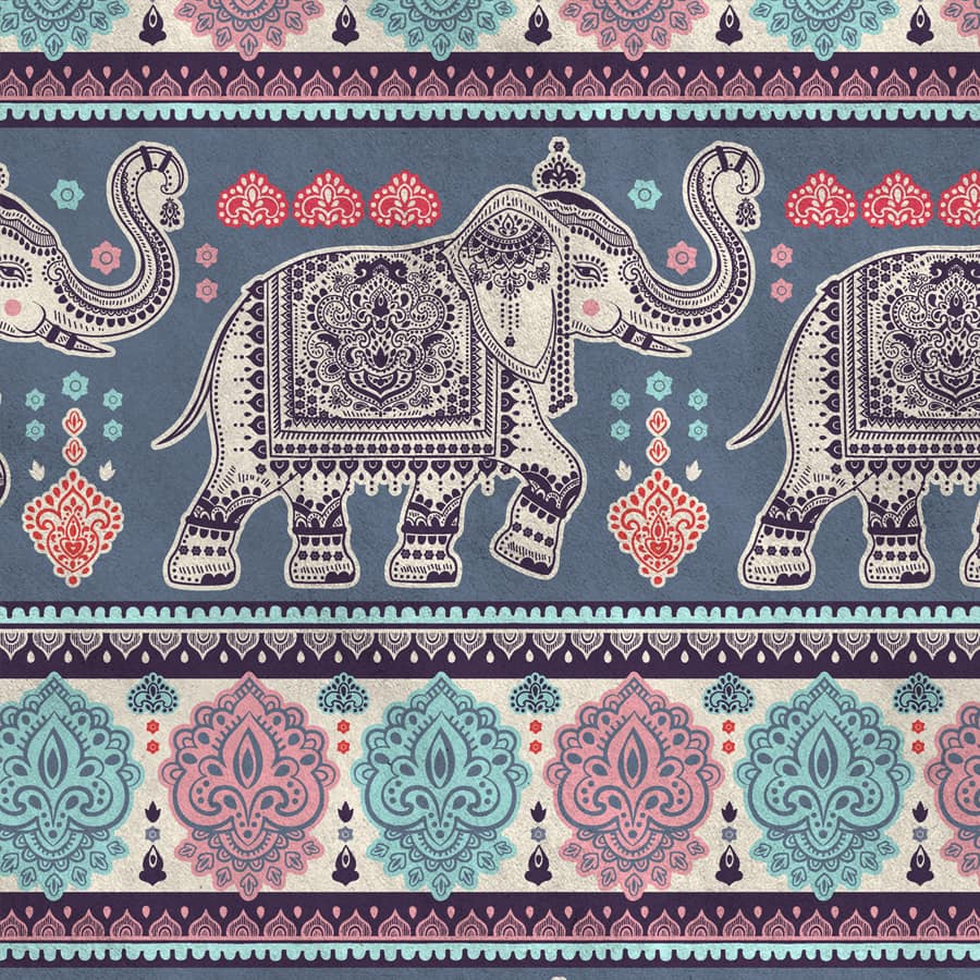 Indian Elephants Wallpaper Design for Rooms, Blue