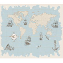 Vintage Style Nautical World Map, Blue Wallpaper, Customised