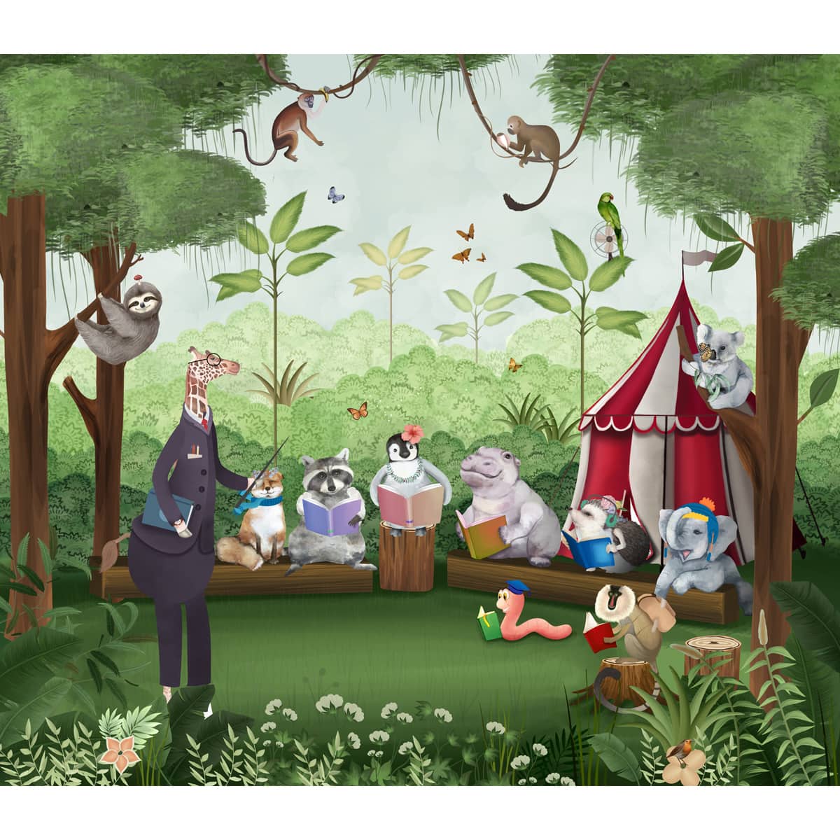 Jungle Class Room with Animals Wallpaper, Customised