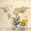 Carte du monde vintage, couleurs beige et marron, papier peint mural, personnalisé