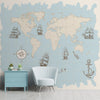 Nautische Weltkarte im Vintage-Stil, blaue Tapete, individuell gestaltet
