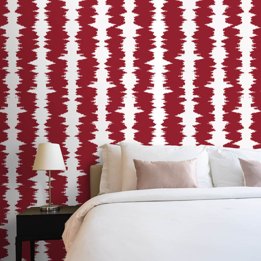 Red Color Ikat Pattern Rooms Wallpaper, Customised