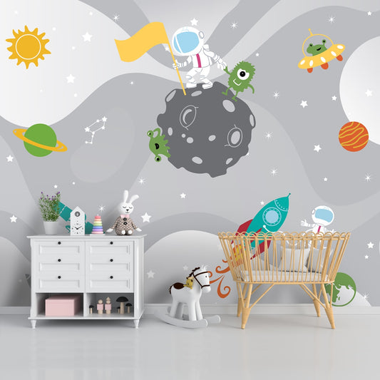 Cute Space Theme Kids Room Wallpaper, Customized
