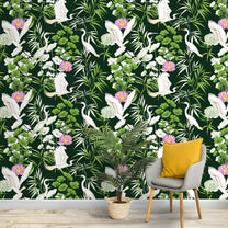 Tropical Plants and Flowers and Birds. Seamless Pattern, Customized Wallpaper