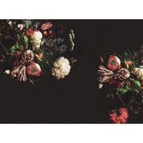 Vintage Style Wallpaper, Red and White Flowers on Black Background