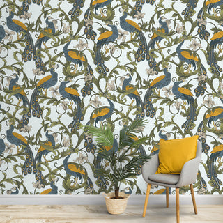Seamless Tropical Pattern with Peacocks Customised Wallpaper.