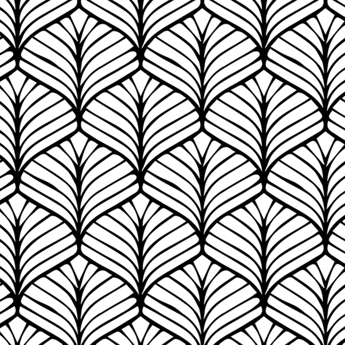 Black and White Japanese Leaves Motif Wallpaper