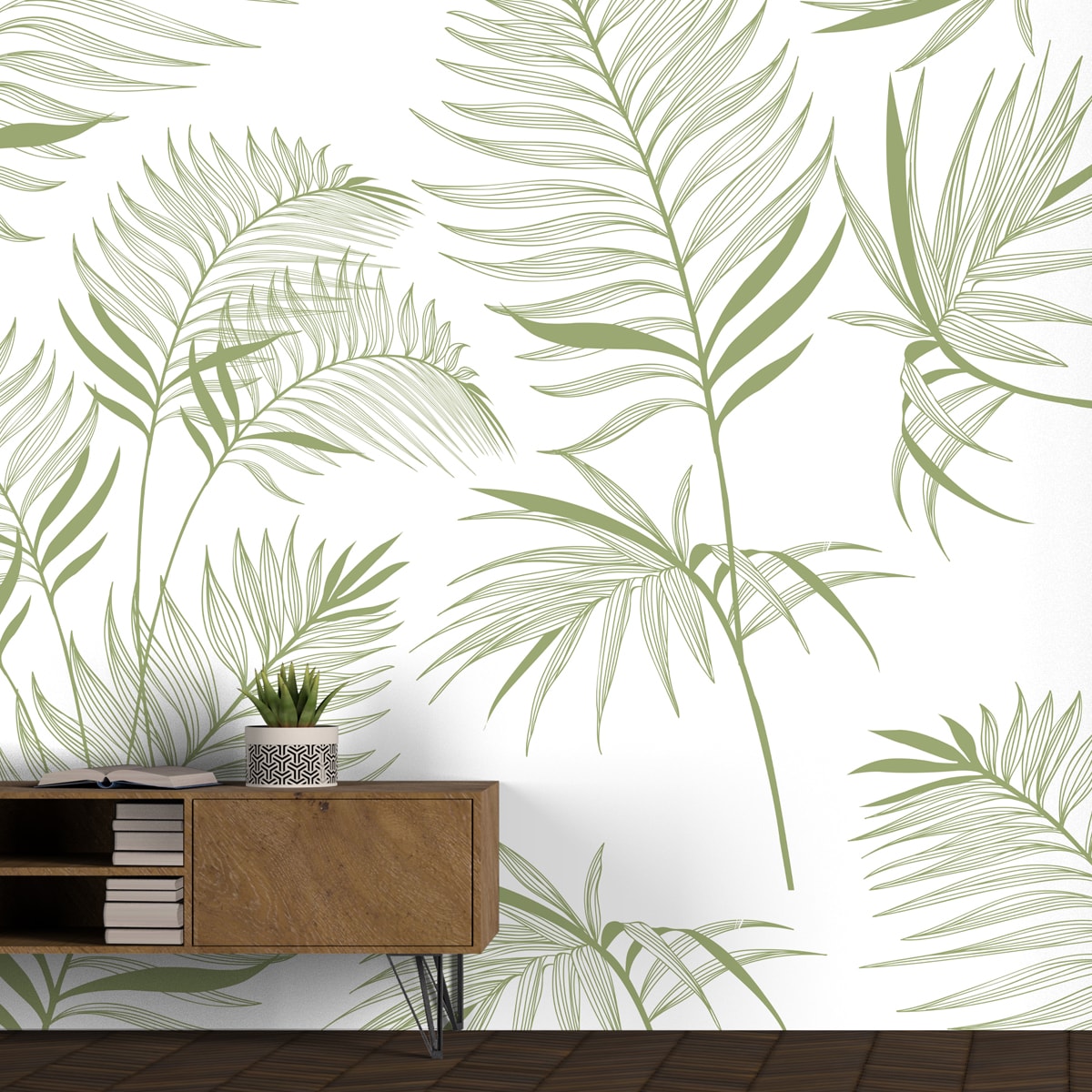 Harmony, Subtle Green Leaves in White Wallpaper Design | Life n Colors
