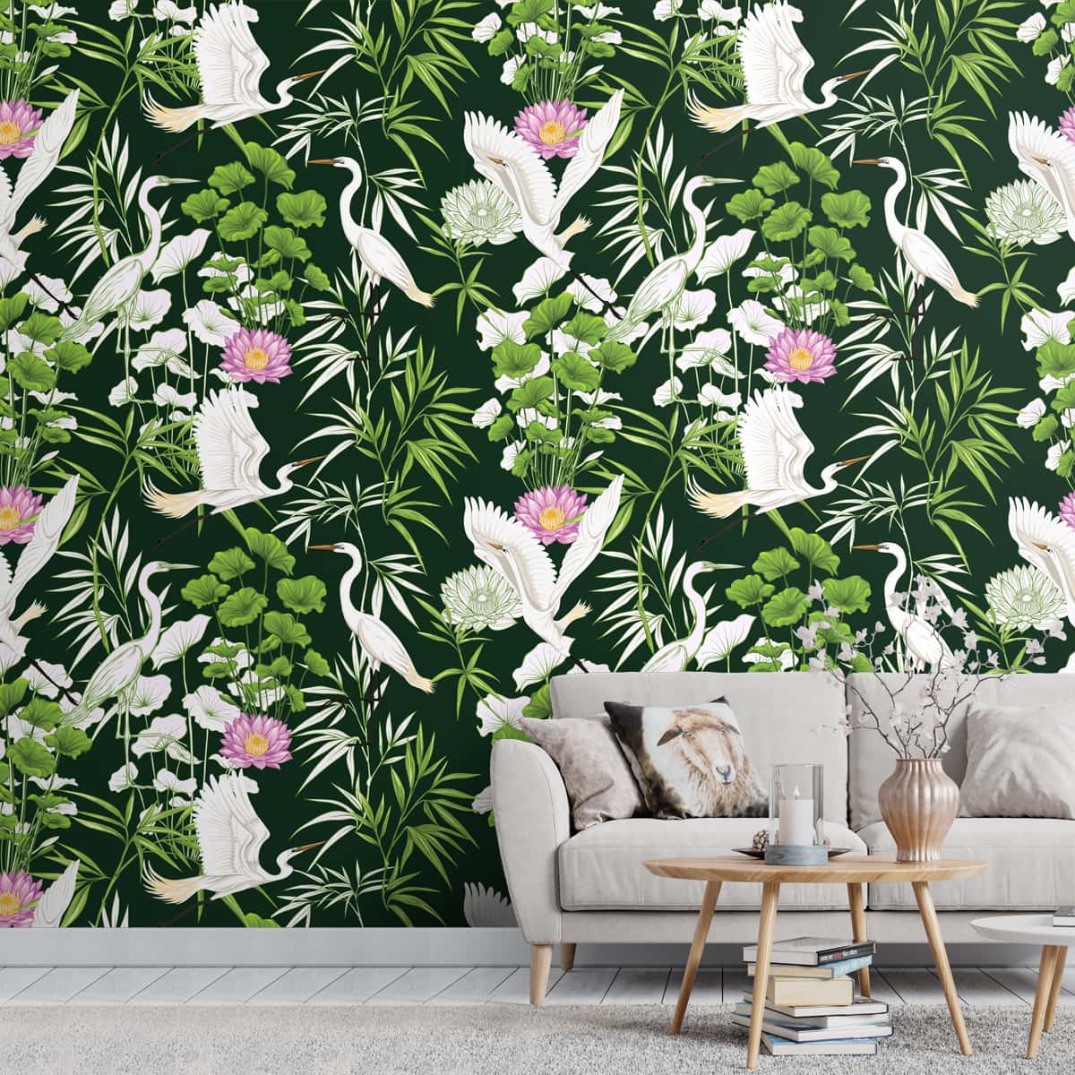 Tropical Seamless Pattern with Flamingo Birds and Flowers.