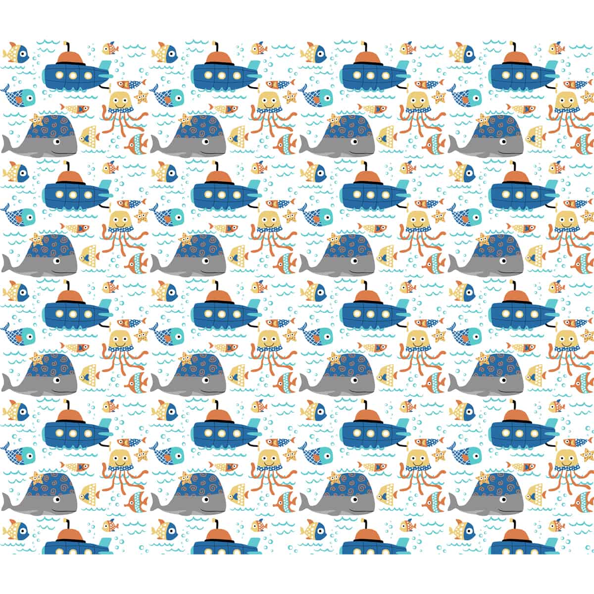 Cute Underwater Theme Wallpaper with Whale and Ships, Customised