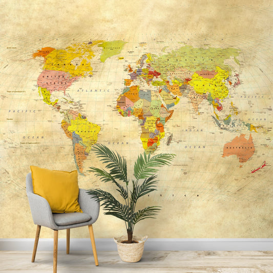 Premium Vintage World Map Wallpaper, Homes & Offices