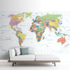 Carte du monde détaillée avec pays et villes pour mur