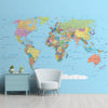 Carte du monde détaillée pour les murs, carte du monde politique bleue pour les pièces.