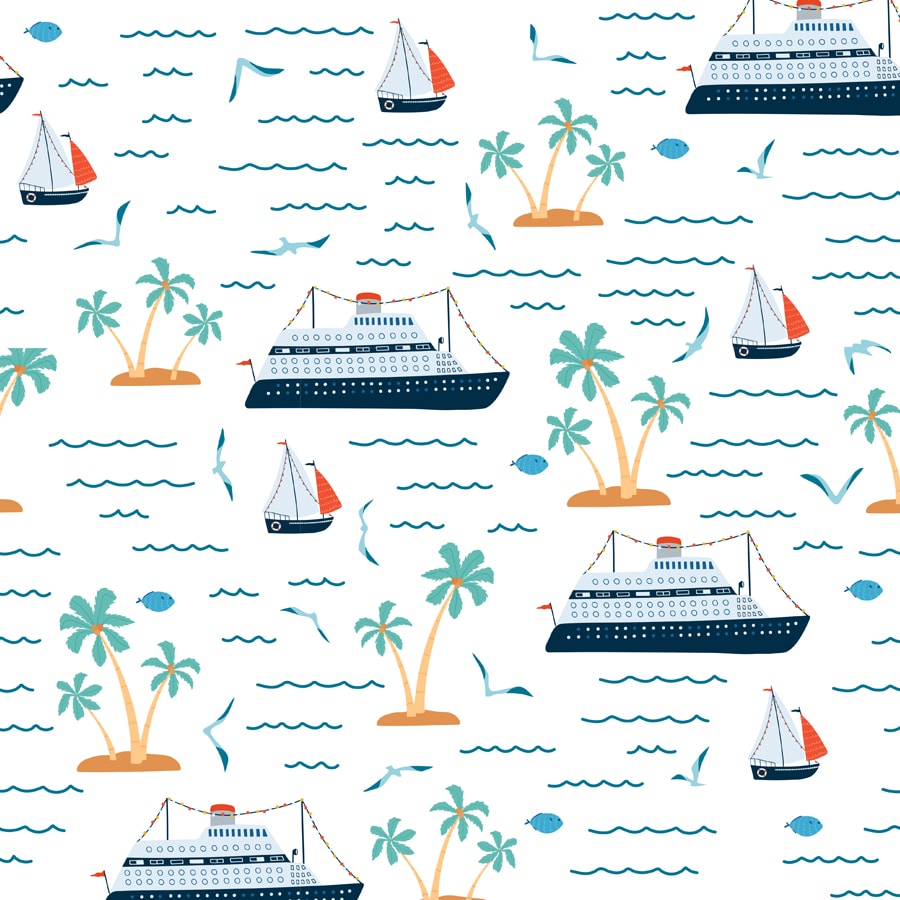 Cruise Boat Nautical Design Kids Wallpaper, Customised